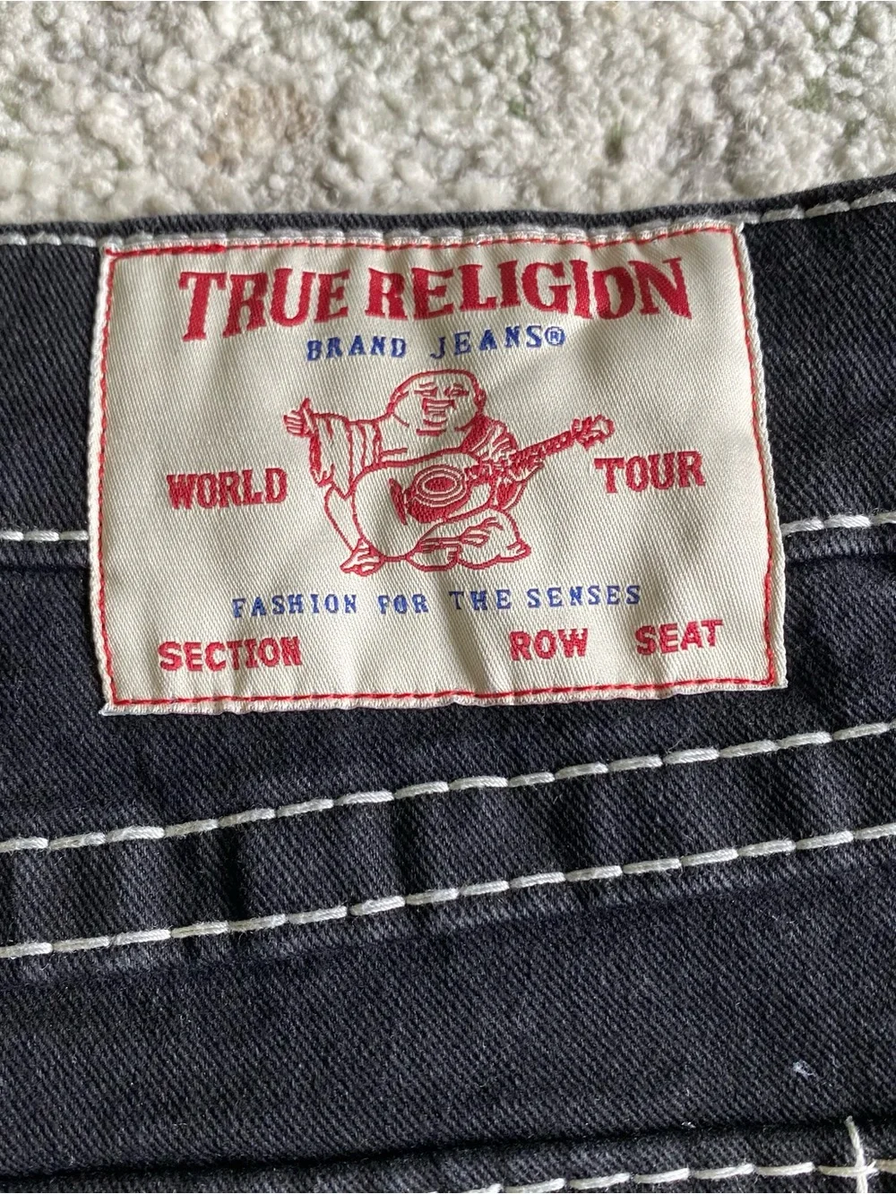 NEW True Religion Ricky Big T Flap Straight Black Jeans Stitching 36 x 34